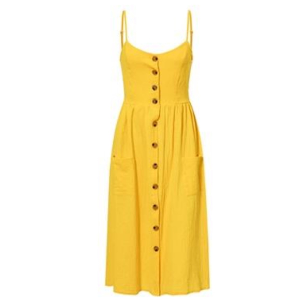 Yellow Buttoned Cami Fit and Flare Midi Dress - Picture 3 of 8
